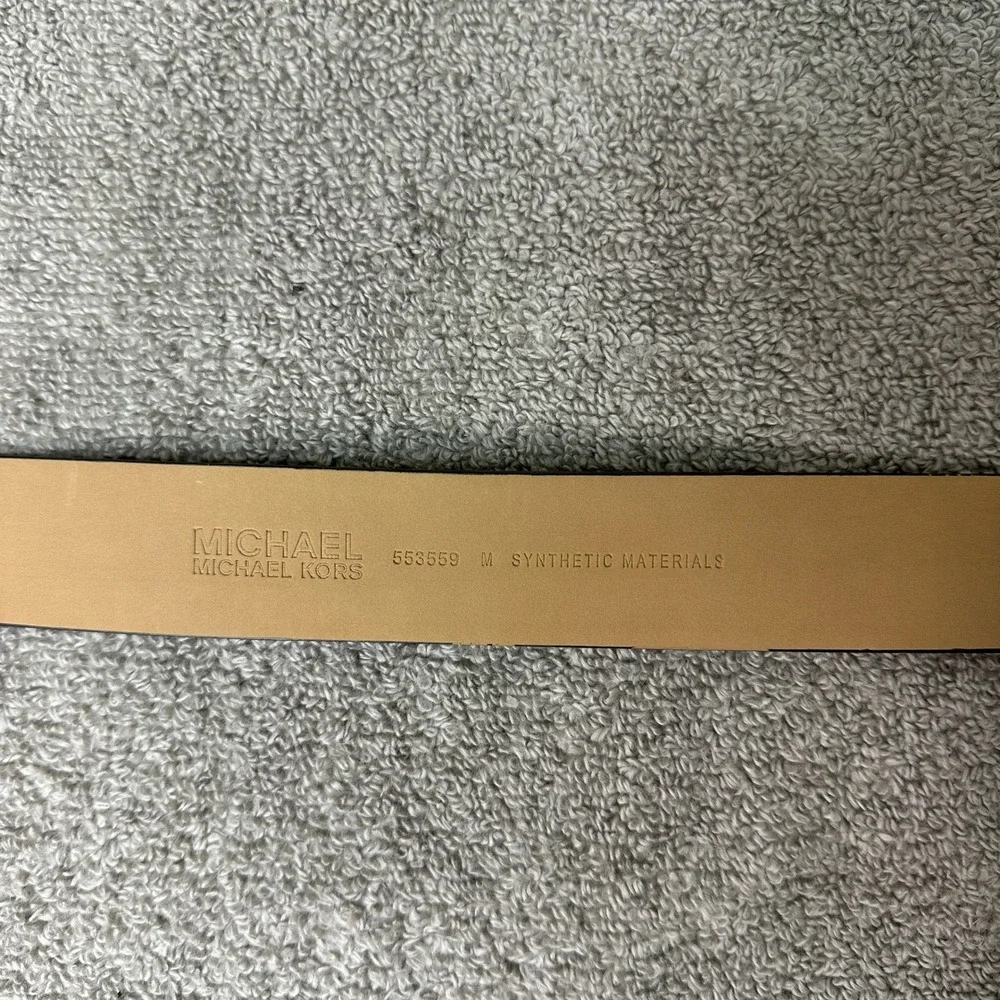 Michael Kors Mens Signature Logo Print Belt Black Grey Silver Buckle 553559 M